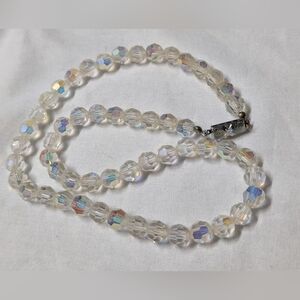 Elegant Crystal Beaded Necklace AB Aurora Borealis Vintage